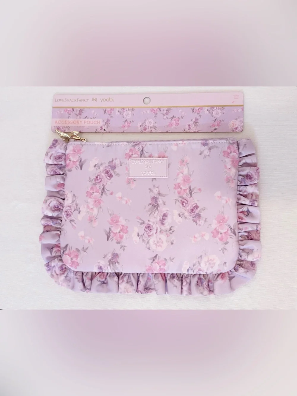 NWT LoveShackFancy x Target Yoobi Ruffle Pencil Case Pouch Purple Hibiscus